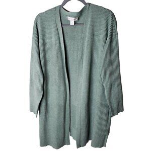 Christopher & Banks Woman Size XL Knit Texture Blocked Open Long Cardigan Sage
